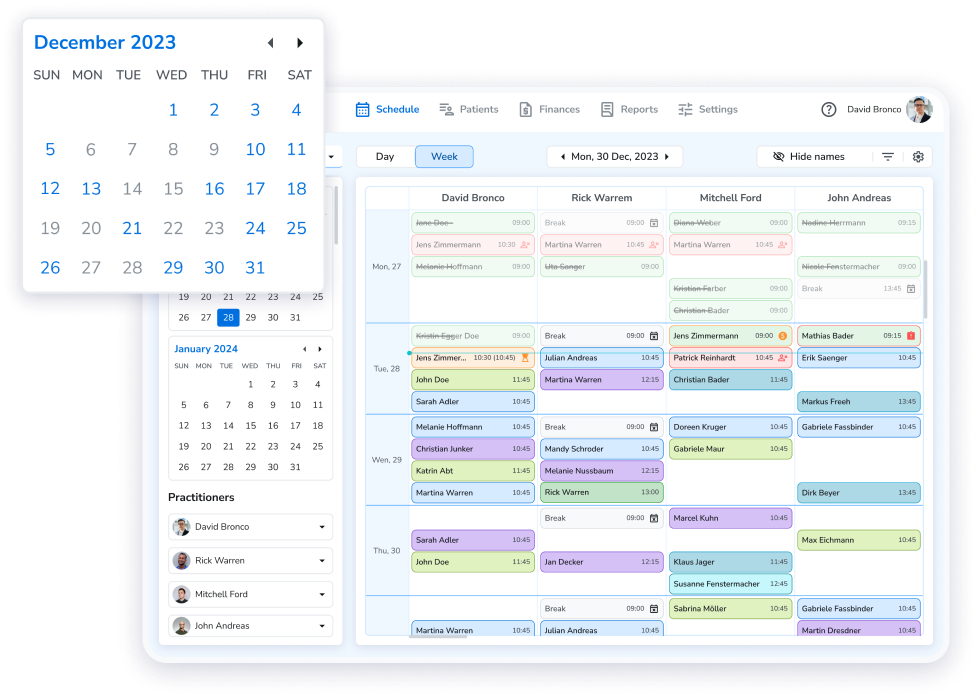Ruana practice management software weekly calendar view