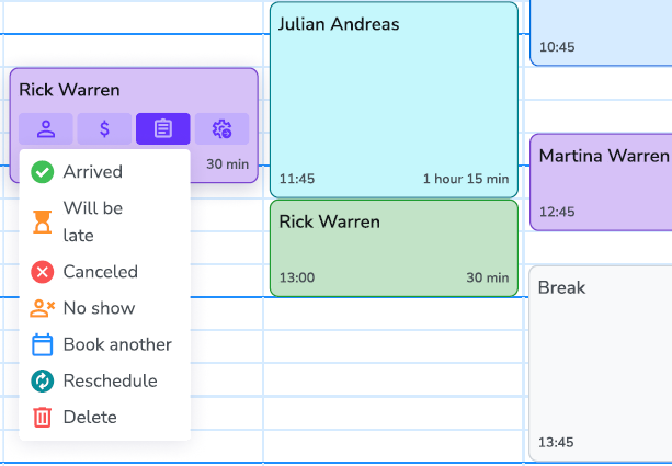 Appointment status icons and indicators