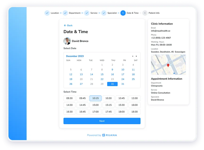 Online booking feature