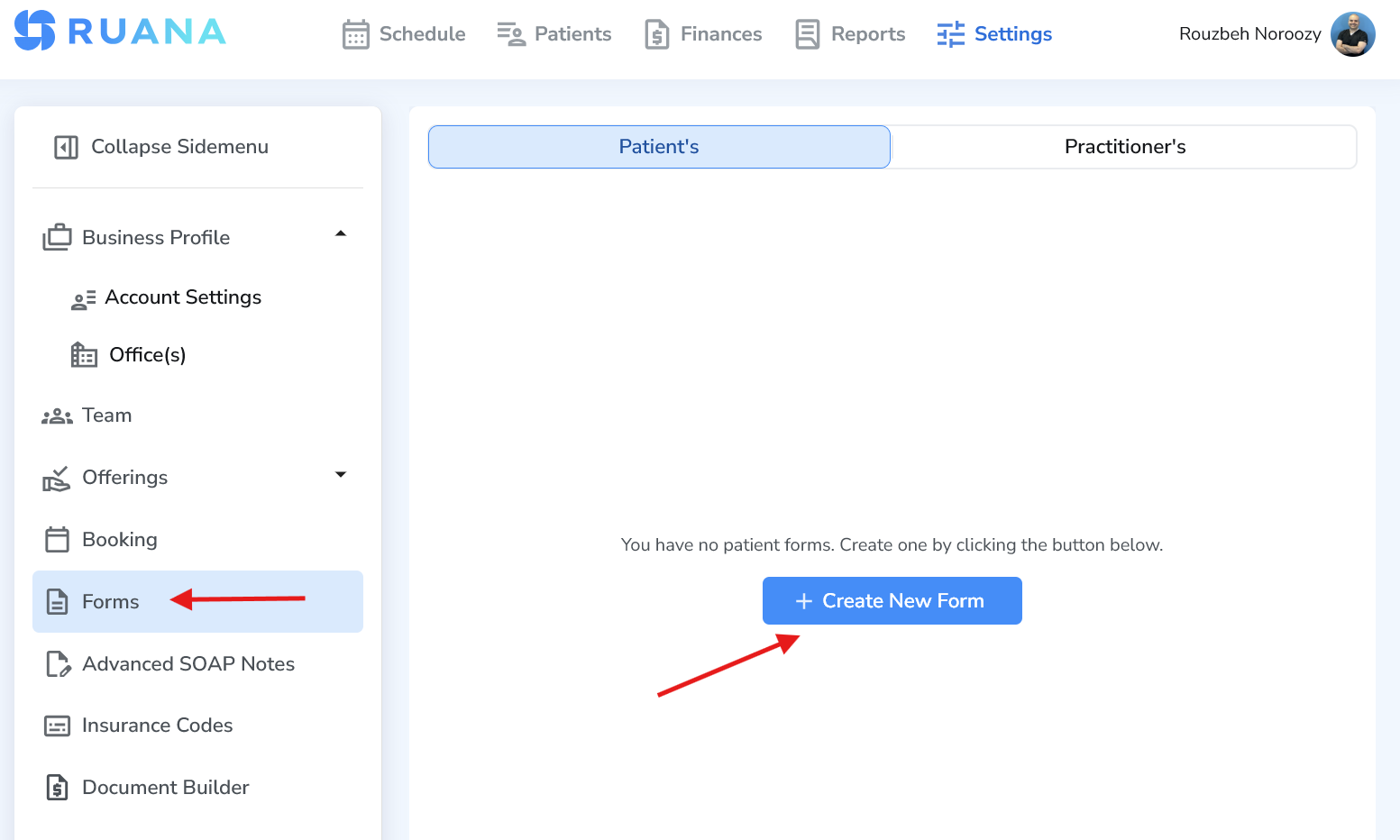 Forms list page in Ruana