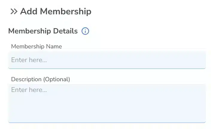 Add Membership form showing Membership Name and Description fields