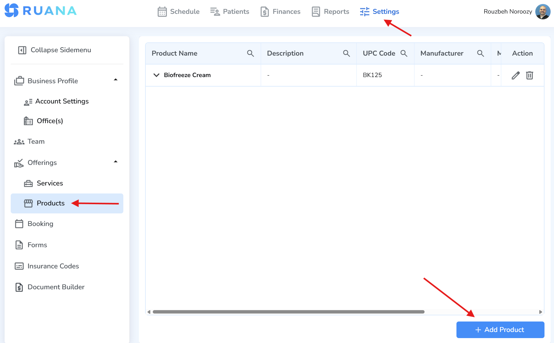 Products list screen in Ruana