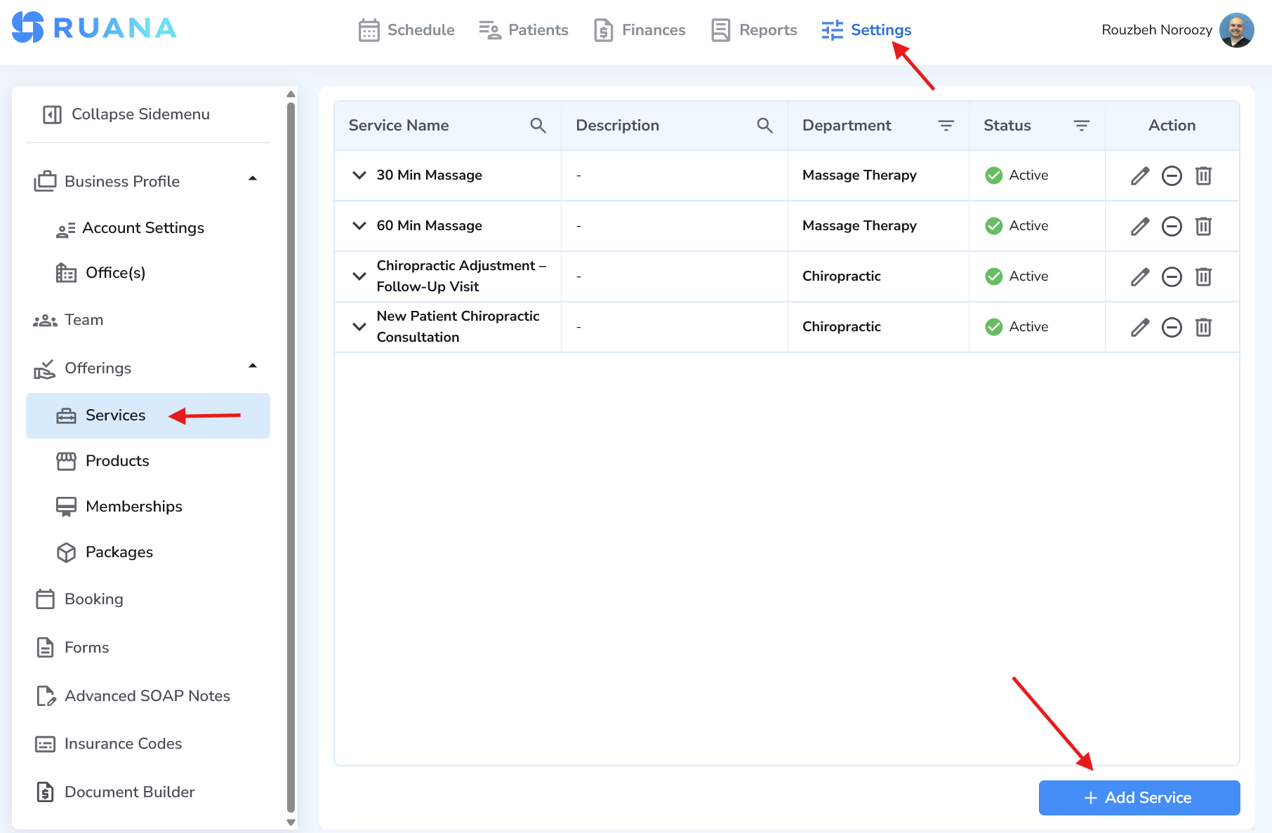 Navigate to Services under Settings and Offerings
