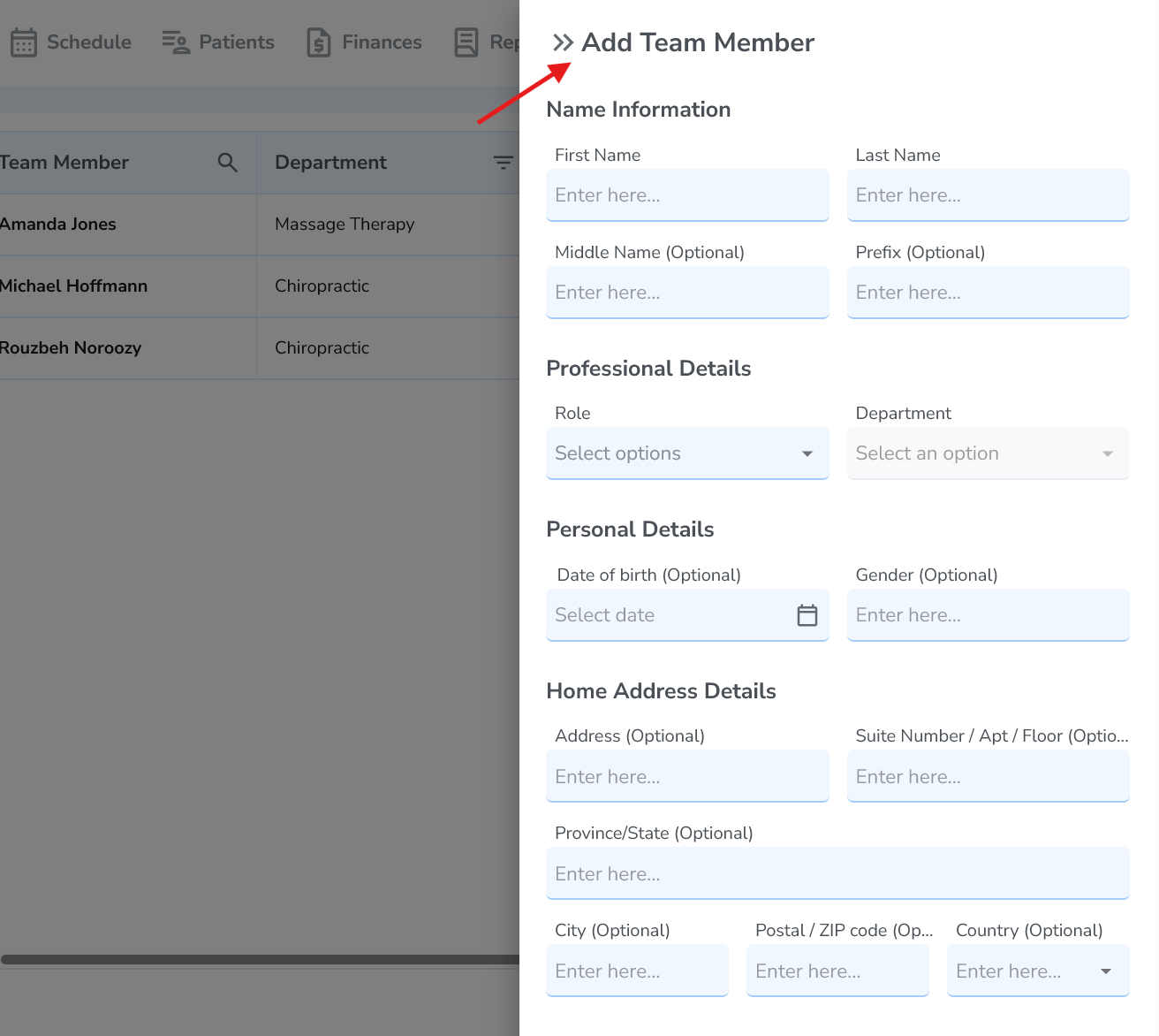 Add Team Member form in Ruana