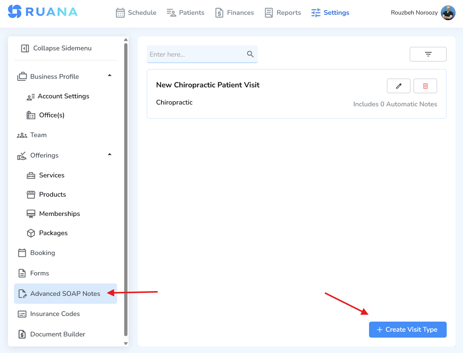 Advanced SOAP Notes section in Ruana