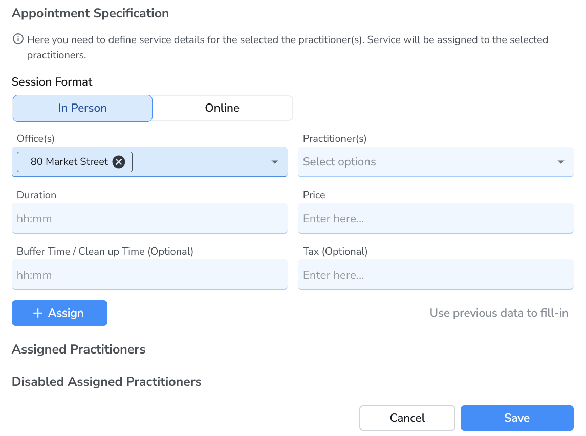 Appointment Specification section in Ruana service creation
