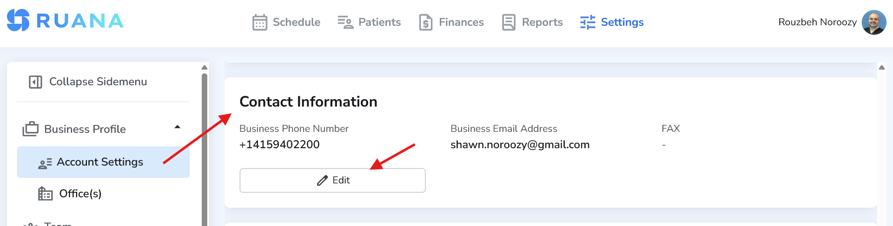 Contact Information section in Account Settings