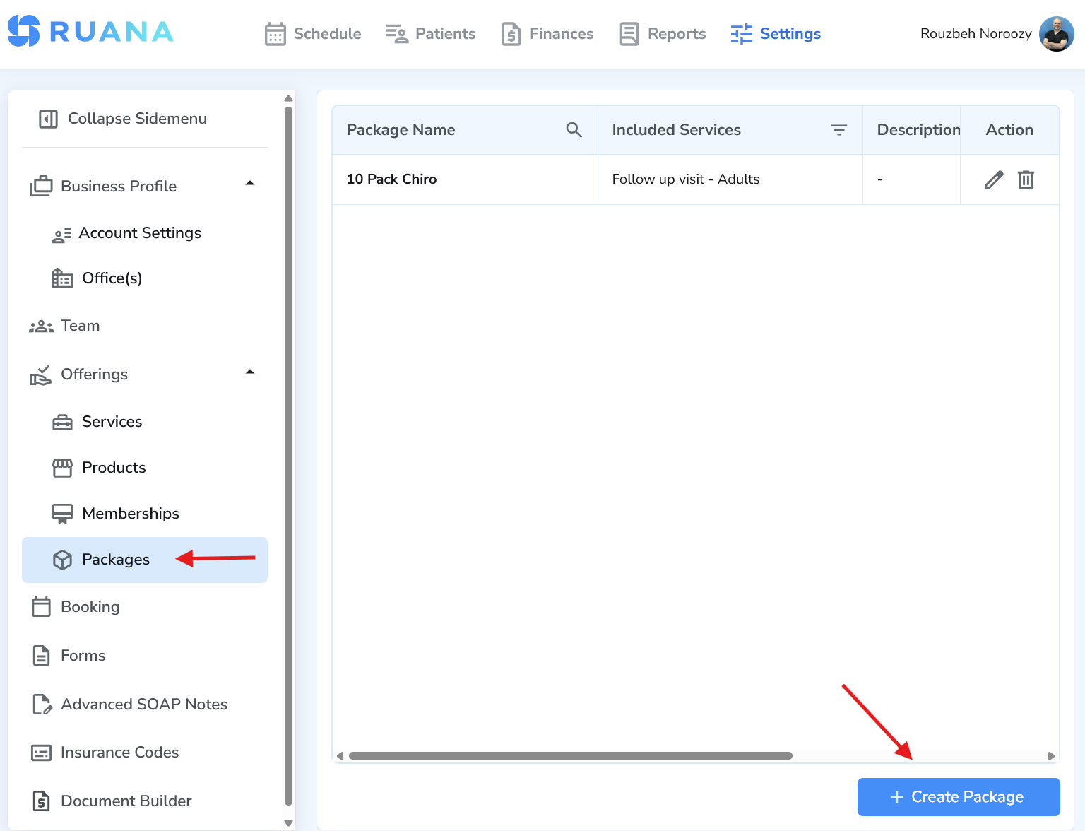 Packages list screen in Ruana