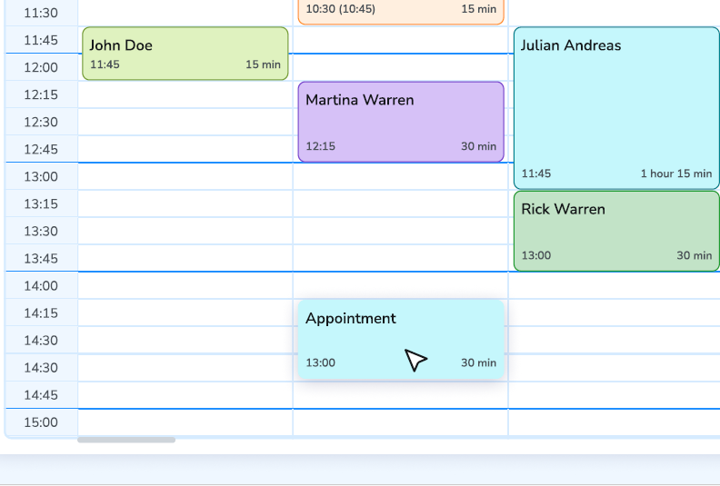 Color-coded calendar with drag and drop