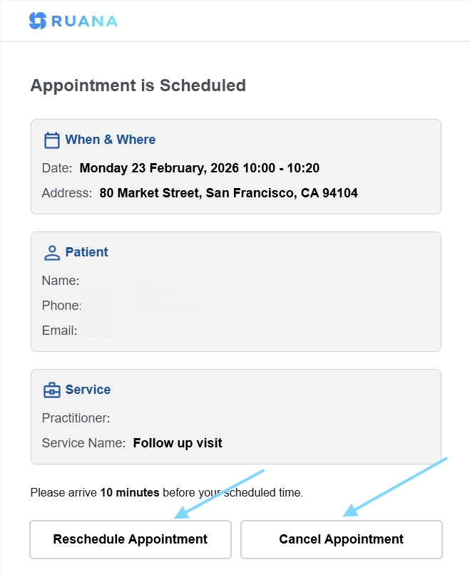 Client self-service cancellation and rescheduling