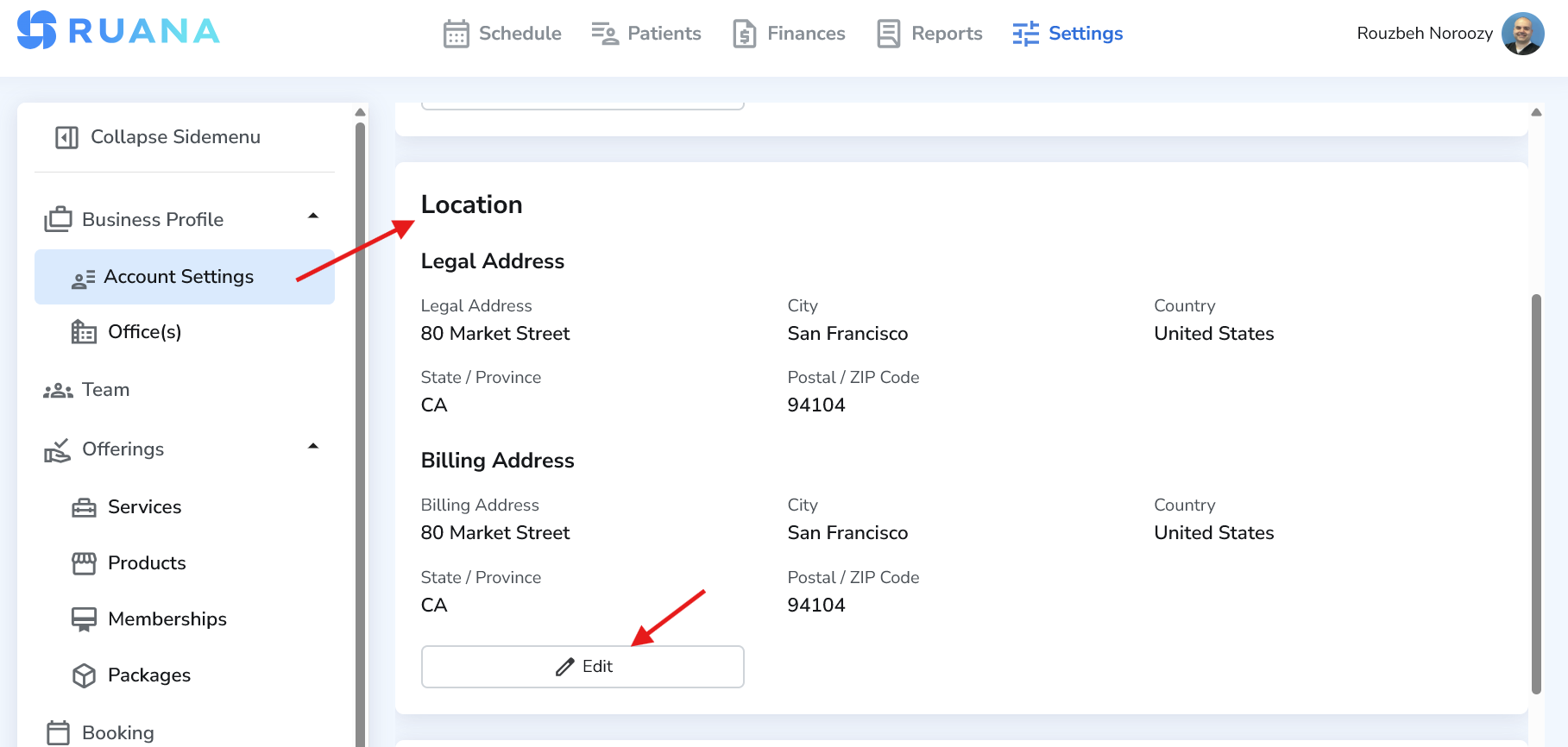 Location Information section in Account Settings
