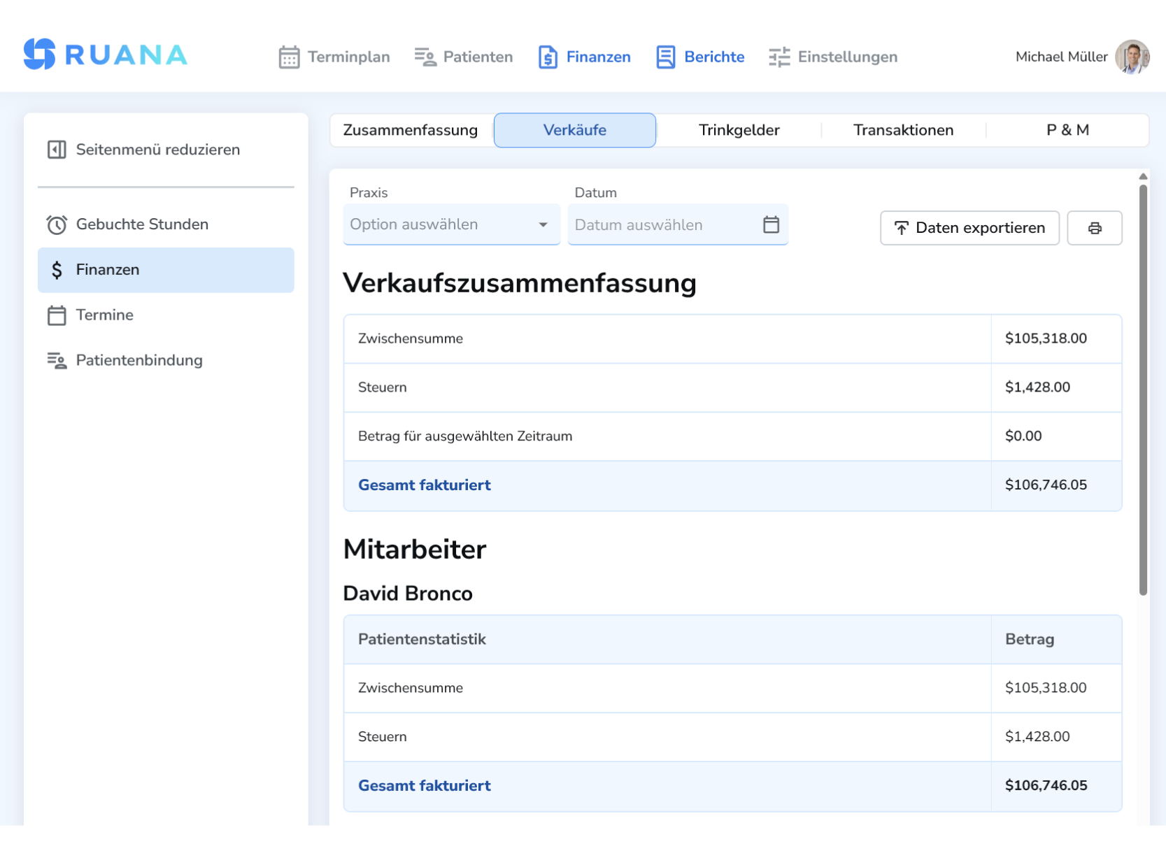 Statistik & Buchhaltungsexport