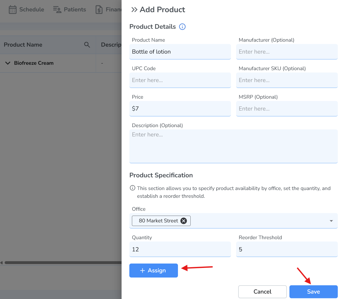 Add Product screen in Ruana