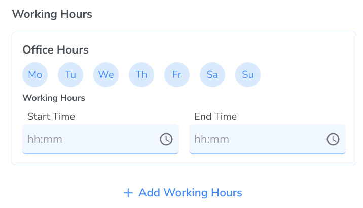 Working hours settings for an office in Ruana