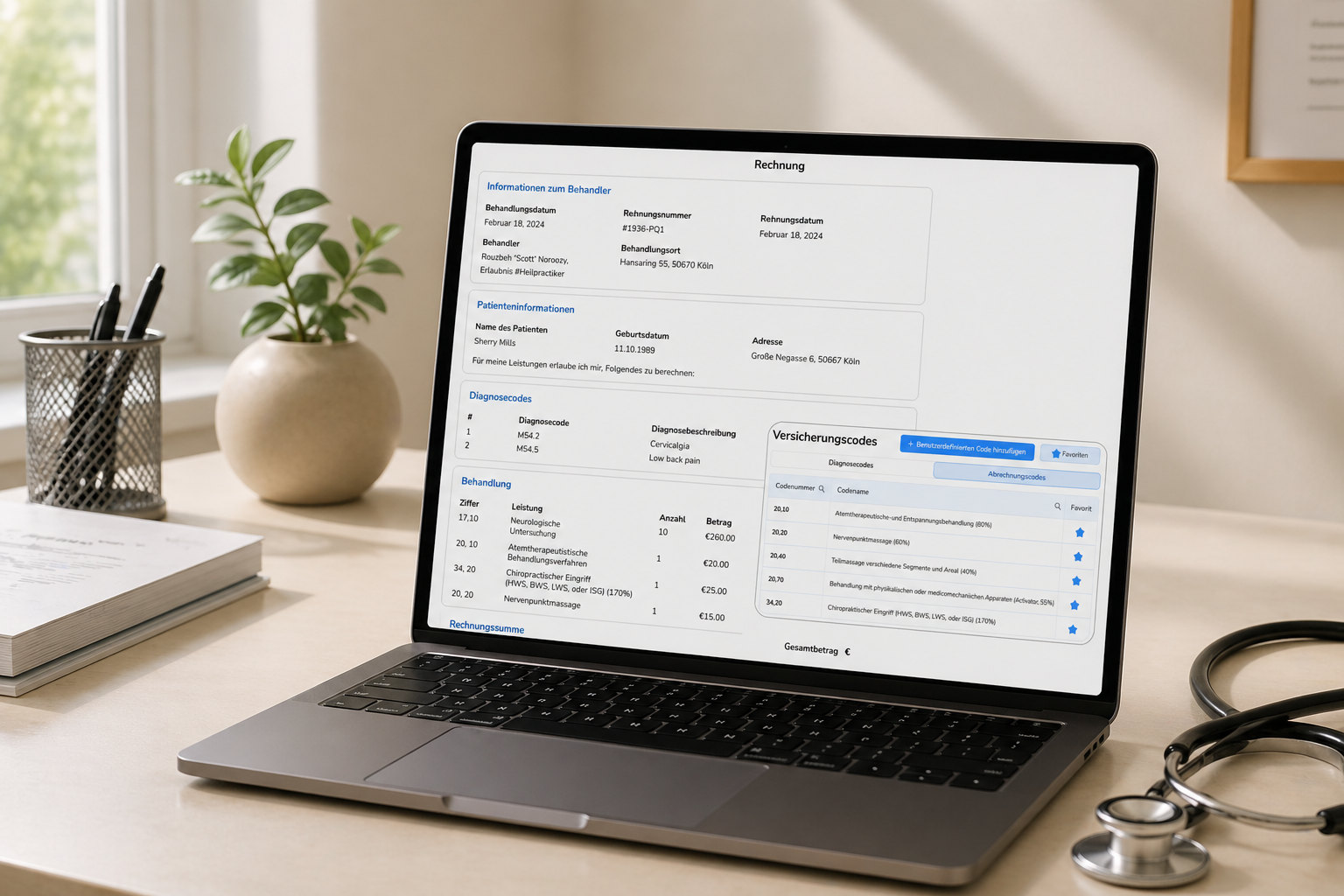 Abrechnungssoftware Osteopathie für Privatpatienten mit digitaler Rechnung und GebüH Verwaltung