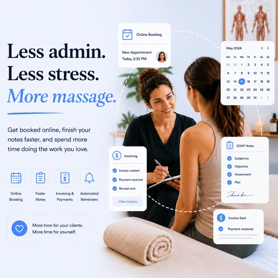 Massage therapist managing practice administration