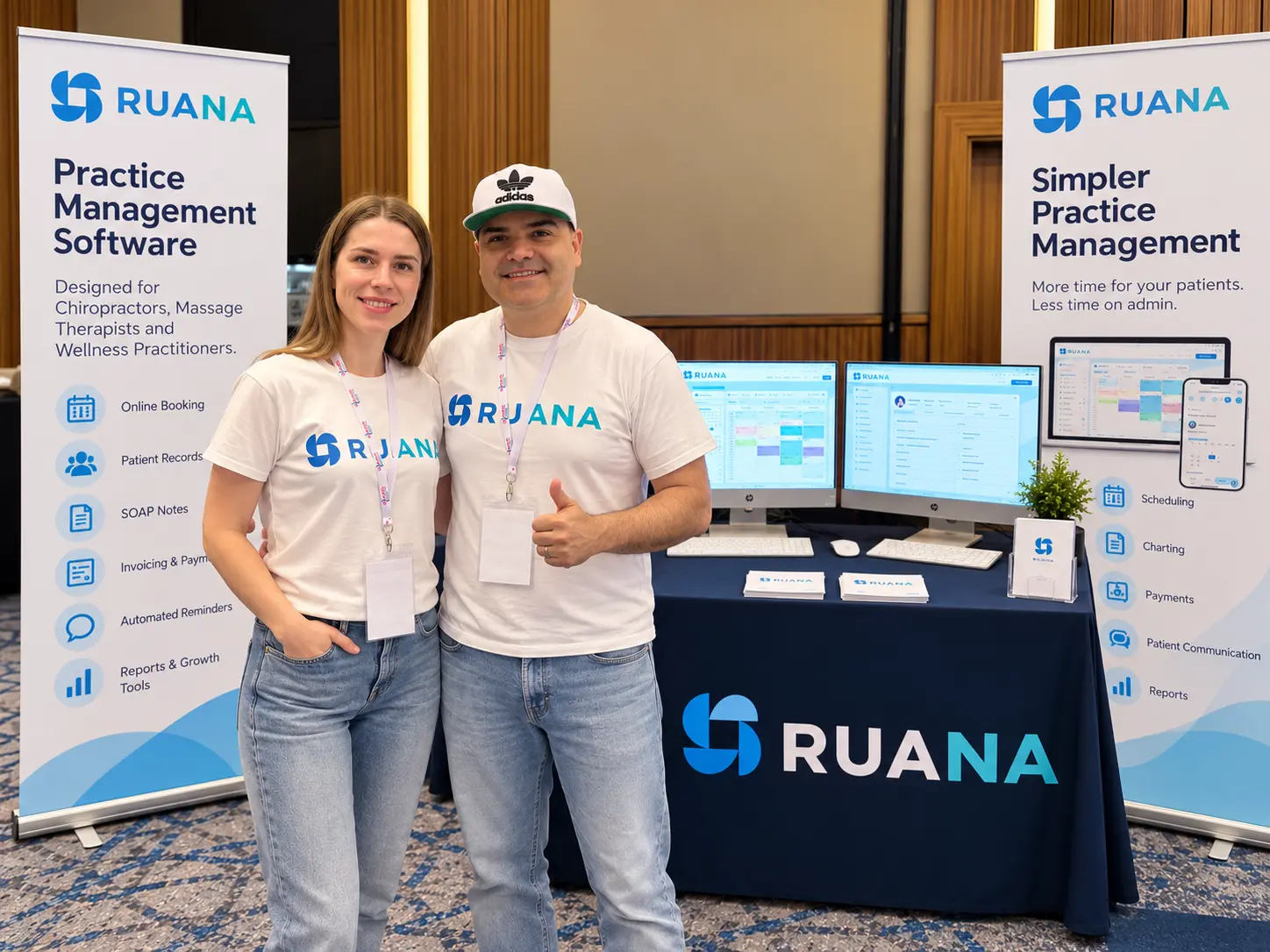 Ruana co-founders Anastasiia Noroozy and Rouzbeh Shawn Noroozy at the Ruana booth